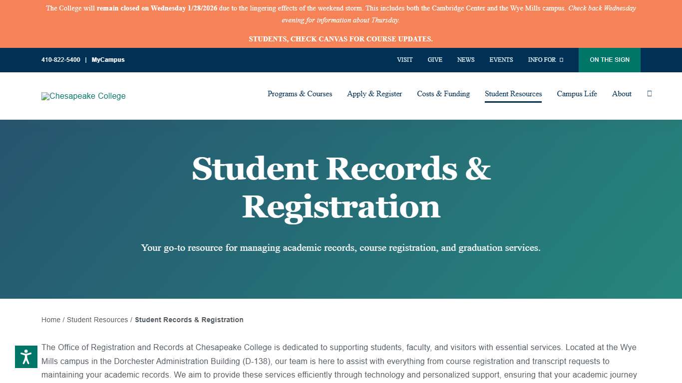 Student Records & Registration Chesapeake College