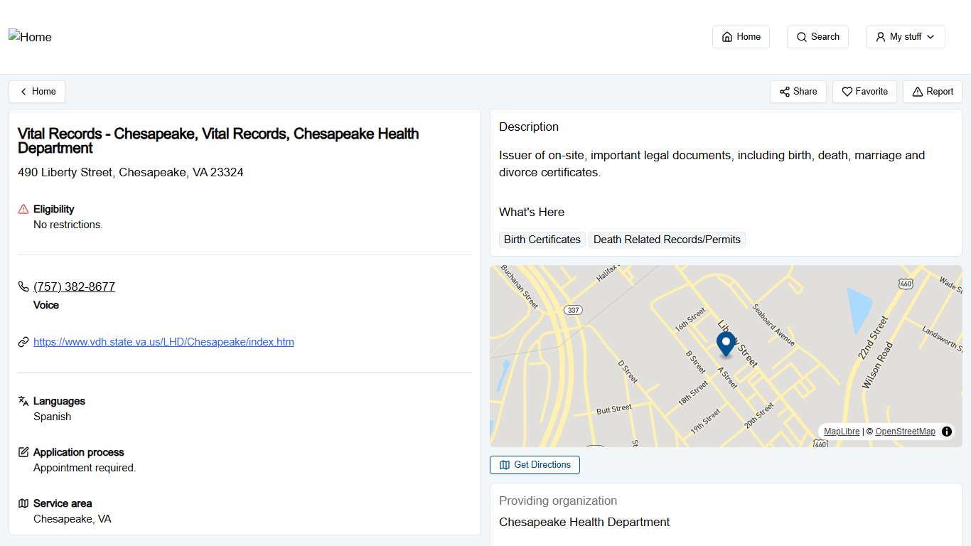 Vital Records - Chesapeake, Vital Records, Chesapeake Health Department