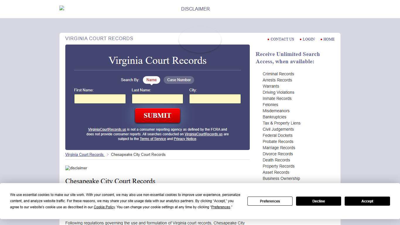 Chesapeake City Court Records VirginiaCourtRecords.us